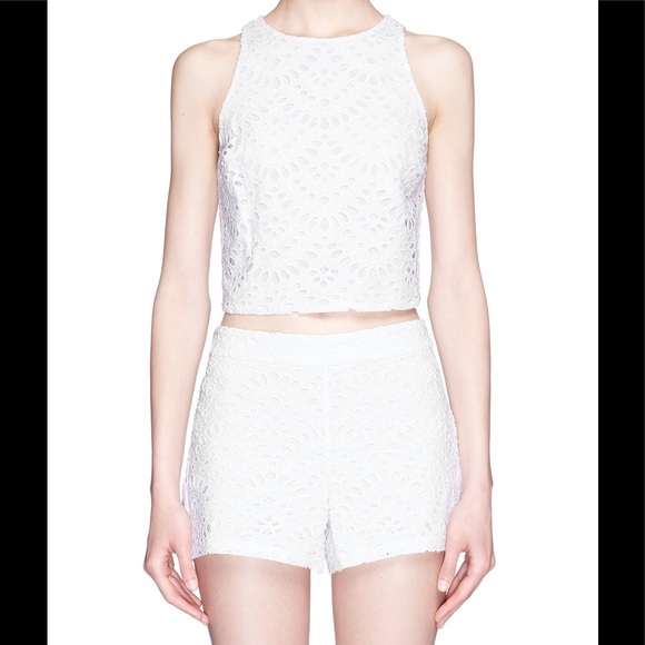 Alice + Olivia Tops - Alice + Olivia White Eyelet Crop Top & Shorts Set